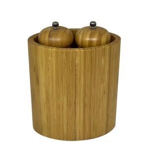 Totally Bamboo Salt and Pepper Grinder Set Brown Wood Kitchen Storage Holder 3pc